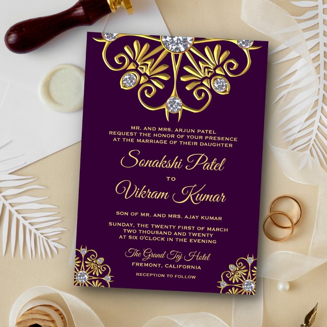 Purple Gold Diamond Mandala Indian Wedding Invite (Creator Uploaded)