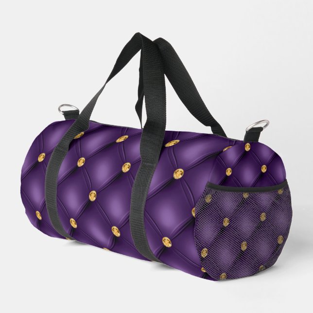 Purple Gold Diamonds Tufted Duffle Bag (Right Corner)