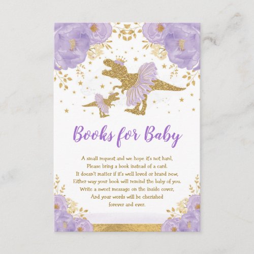 Purple Gold Dinosaur Ballerina Books for Baby Girl Enclosure Card