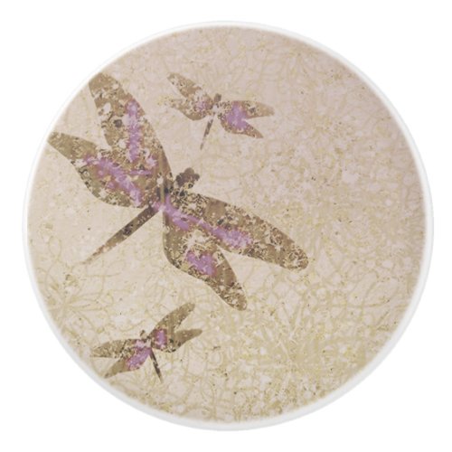Purple  Gold Dragonflies Dragonfly Custom Chic Ceramic Knob