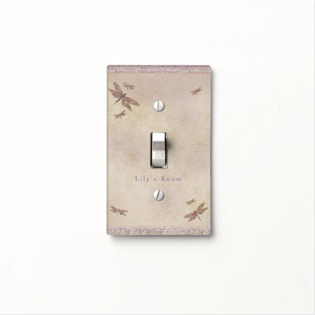 Purple & Gold Dragonflies Dragonfly Glitter Glam Light Switch Cover (In Situ)