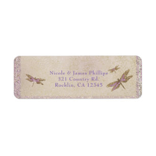 Purple & Gold Dragonflies Dragonfly Invitation Label