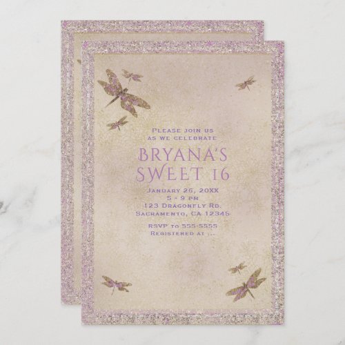 Purple  Gold Dragonflies Dragonfly Invitations