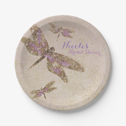 Purple  Gold Dragonflies Dragonfly Party Custom Paper Plates
