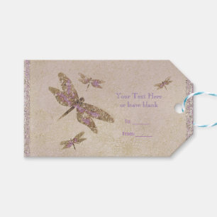 Purple & Gold Dragonflies Dragonfly Party Favor Gift Tags
