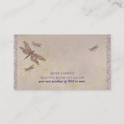 Purple  Gold Dragonflies Dragonfly Refer a Friend Referral Card