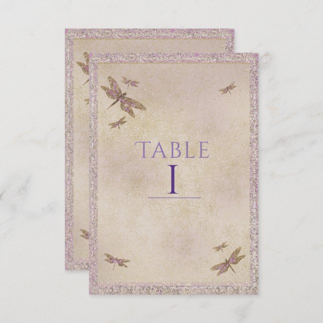 Purple & Gold Dragonflies Dragonfly Table Number (Front/Back)