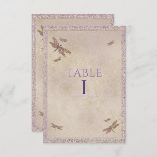 Purple  Gold Dragonflies Dragonfly Table Number