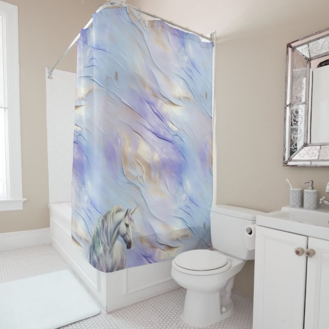 Purple Gold Dream Unicorn  Shower Curtain (In Situ)