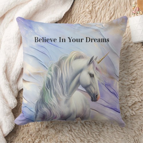 Purple Gold Dream Unicorn  Throw Pillow