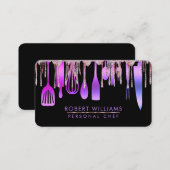 Purple Gold Drip Chef Kitchen Tools Glitter Faux   Business Card (Front/Back)