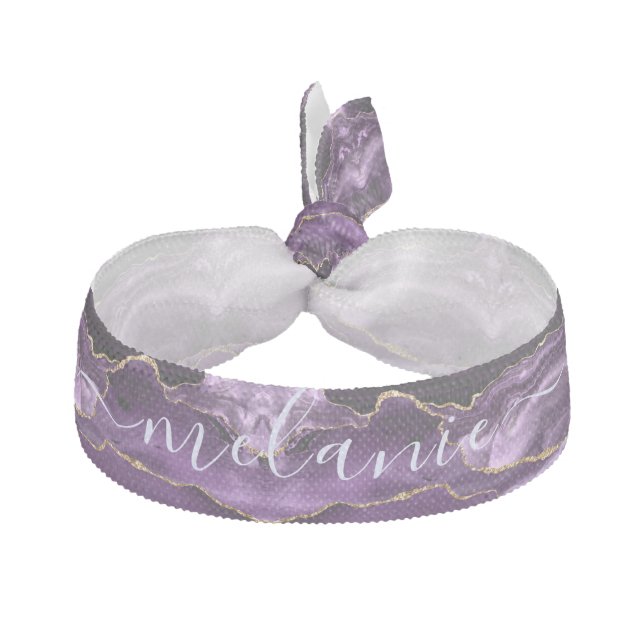 Purple Gold Elastic Hair Tie with Custom Name (Front)