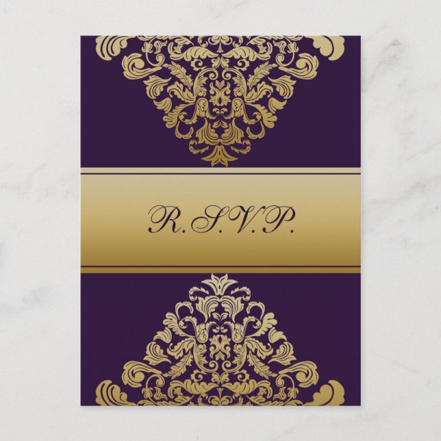 purple gold elegance RSVP cards (Front)