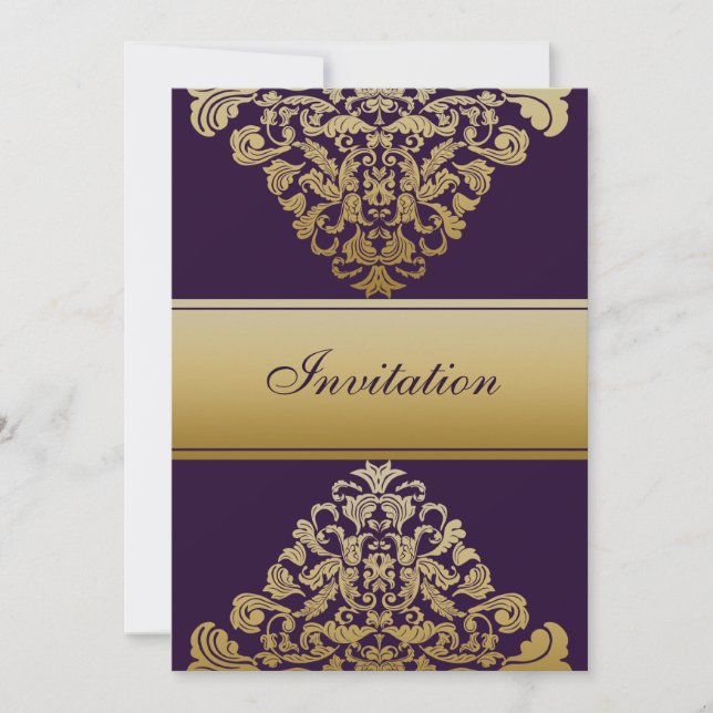 purple gold elegance wedding invitation (Front)