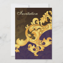 purple gold elegance wedding invitation