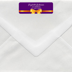 Purple gold elegant bow return address label