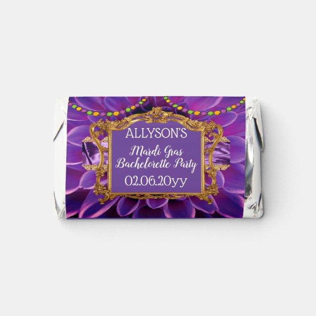 Purple Gold Elegant Mardi Gras Bachelorette Party Hershey's Miniatures (Front)