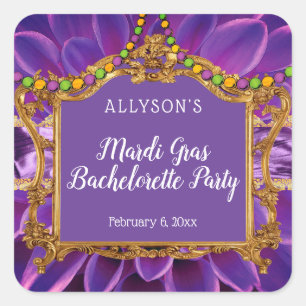 Purple Gold Elegant Mardi Gras Bachelorette Party Square Sticker