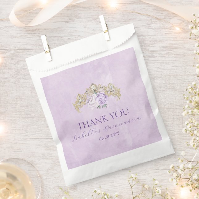 Purple & Gold Elegant Quinceañera Favor Bag (Clipped)