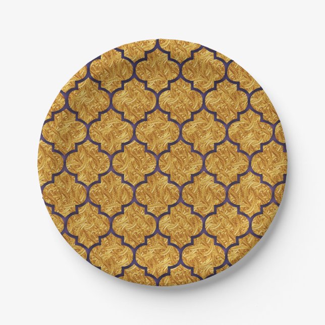 Purple Gold Elegant Royal Indian Party Wedding Paper Plates (Front)