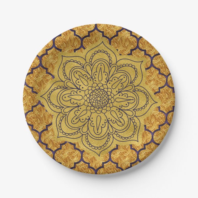 Purple Gold Elegant Royal Indian Party Wedding Paper Plates (Front)