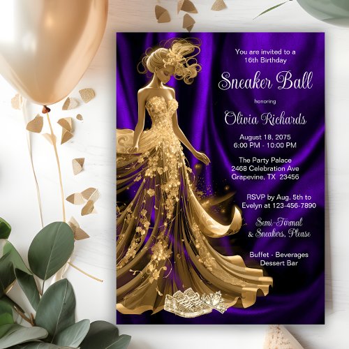 Purple Gold Elegant Sneaker Ball  Invitation