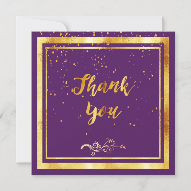 Purple gold elegant thank you  card (Front)