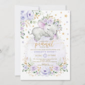 Purple Gold Elephant Floral Moon Stars Baby Shower Invitation (Front)