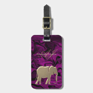 Purple Gold Elephant Monogram Luggage Tag