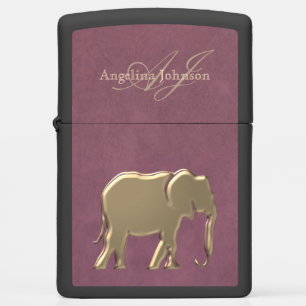 Purple Gold Elephant Monogram Zippo Lighter