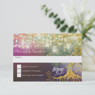 Purple Gold Enchanted Forest Oak Tree Fairytale RSVP Card