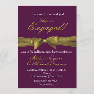 Purple & Gold Engagement Bow Party Invitation