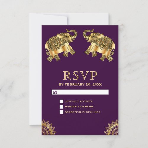 Purple Gold Ethnic Elephants Indian RSVP