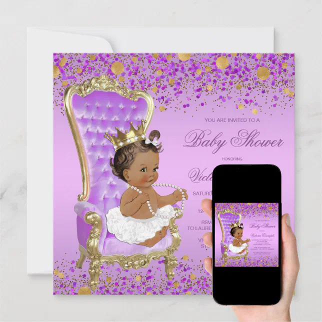 Purple Gold Ethnic Princess Baby Shower Invitation | Zazzle