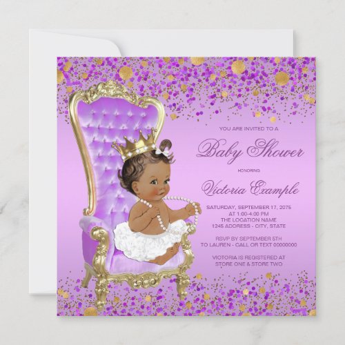 Purple Gold Ethnic Princess Baby Shower Invitation
