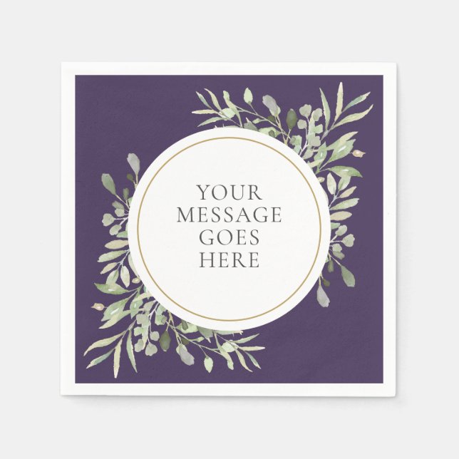 Purple Gold Eucalyptus Greenery Foliage Napkins (Front)