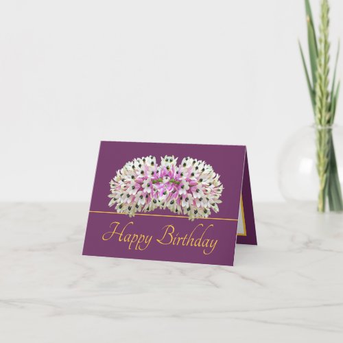Purple Gold Exotic White Orchid Bouquet Birthday Card
