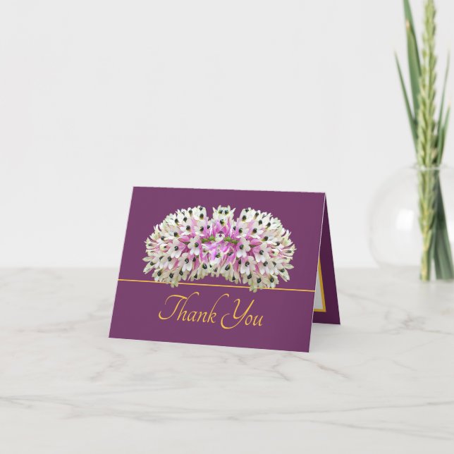 Purple Gold Exotic White Orchid Bouquet Thank You Card (Front)