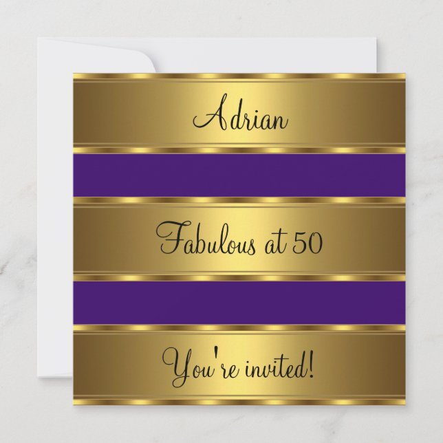 Purple & Gold Fabulous 50th Birthday Party Event Invitation (Front)
