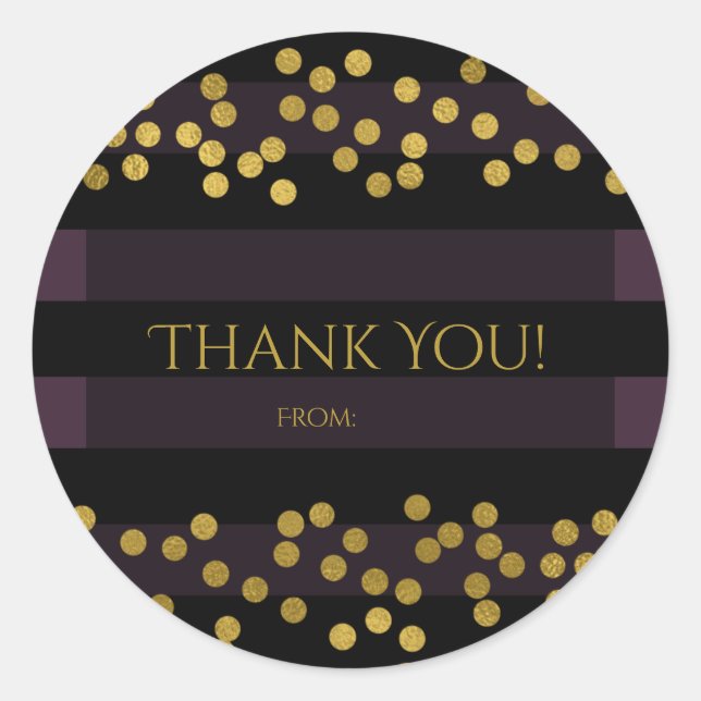 Purple & Gold Faux Foil Confetti Dots Favor Classic Round Sticker (Front)