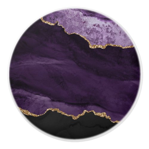 Purple Gold Faux Glitter Agate Geode Ceramic Knob