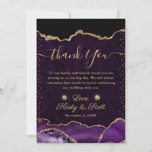 Purple & Gold Faux Glitter Agate Wedding Thank You Card