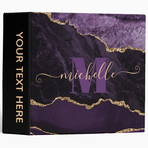 Purple  Gold Faux Glitter Marble Agate 3 Ring Binder