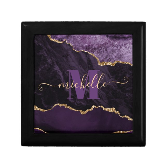 Purple & Gold Faux Glitter Marble Agate Gift Box (Front)