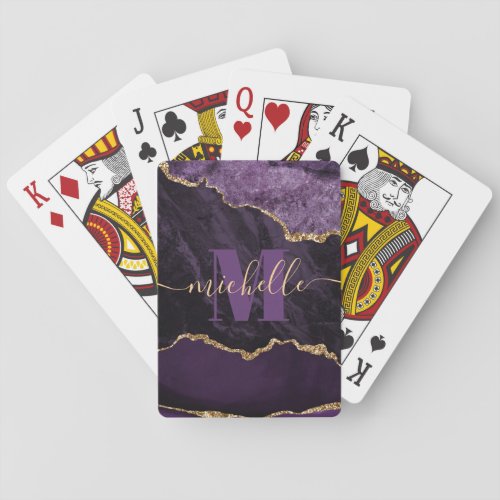 Purple  Gold Faux Glitter Marble Agate Playing Cards