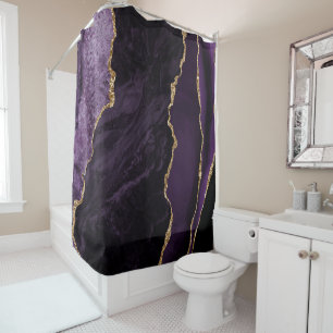 Purple & Gold Faux Glitter Marble Agate Shower Curtain