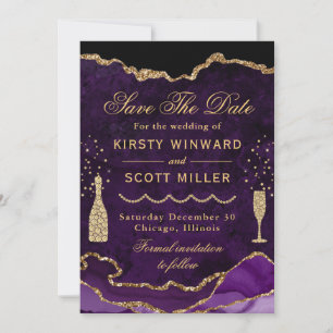Purple & Gold Faux Glitter Marble Agate Wedding  Save The Date