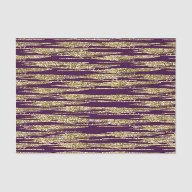 Purple Gold Faux Glitter Stripes Tissue Paper (Front)
