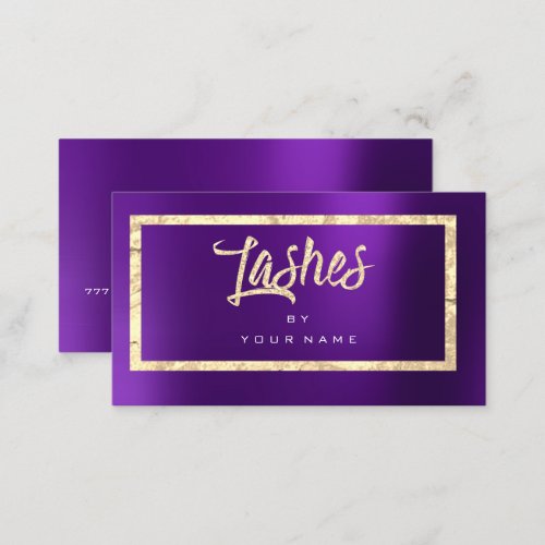 Purple Gold Faux Glitter Typograph Makeup Lashes Business Card