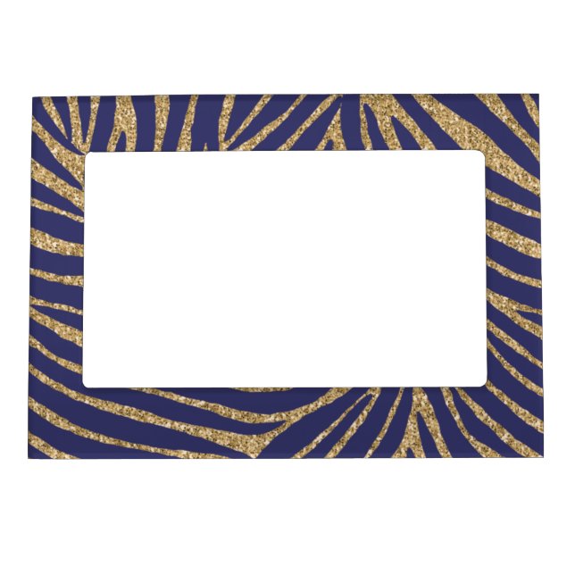 Purple Gold Faux Glitter Zebra  Magnetic Picture Frame (Front)